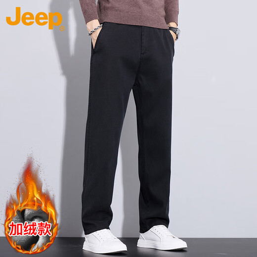 JEEP Jeep Casual Pants Men's Autumn and Winter Business Straight Pants Men's Trendy Loose Pants Black Velvet 2XL