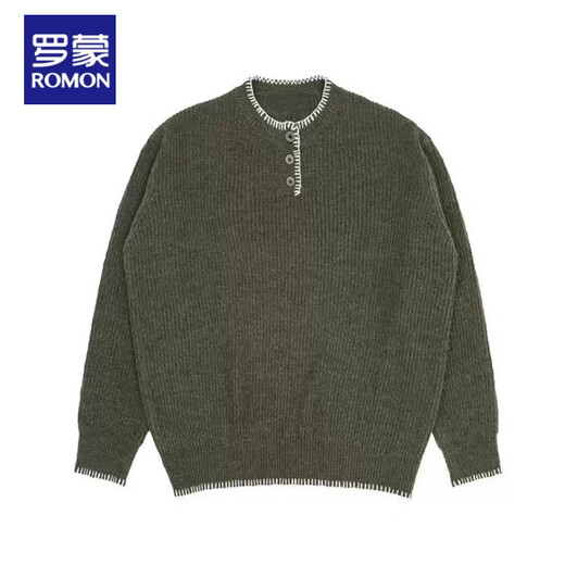 Lomon American retro design casual henley collar sweater for men and women loose autumn couple lazy pullover top green high quality M