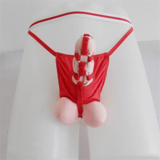 Men's underwear JJ elastic split thong panties hollow five-ring restraint ring large size sexy couple crotchless pants black one size