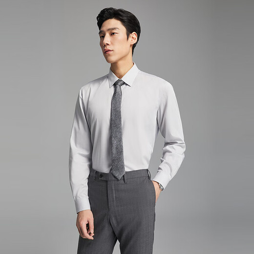 Youngor 2025 new shirt men's wool blended soft, skin-friendly, wrinkle-resistant, warm and comfortable, gray small plaid 42