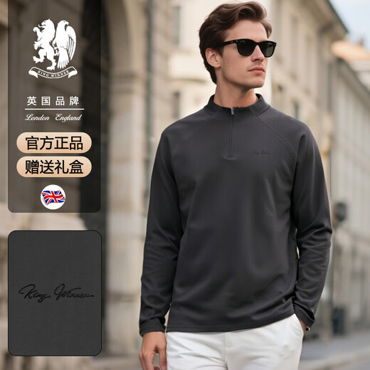 KING WINNER double-sided velvet half-zip outdoor base T-shirt 2025 autumn men's sports raglan sleeve cycling jersey long-sleeved top dark gray M