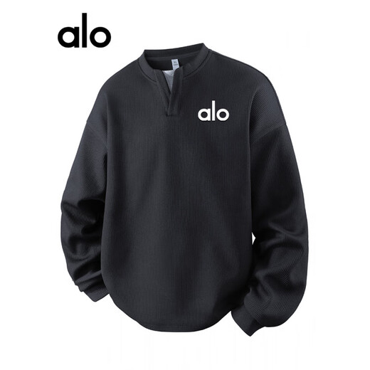 ALO YOGA brand light luxury henley collar long-sleeved men's autumn sweatshirt V-neck bottoming shirt white floral gray-same style for men and women S