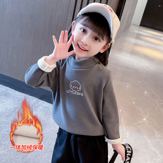 G.duck little yellow duck girls' warm velvet bottoming shirt 2025 autumn and winter new style children's style tops girls' bottoming clothes off-white top 90 size (recommended height 80-90cm)