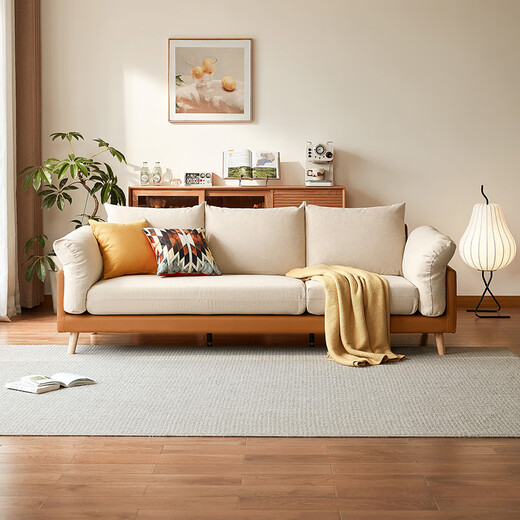 Lin's Home Sofa Living Room 2025 New Simple Log Style Solid Wood Leg Fabric Small Apartment Straight Row Sofa Home S023