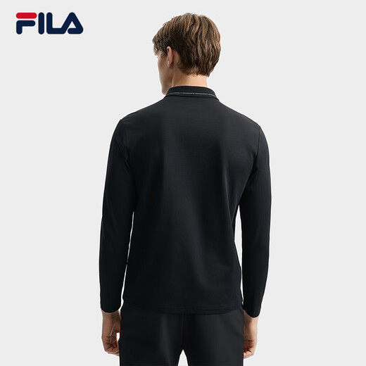 FILA Official Men's Knitted Long-Sleeved POLO Shirt 2025 Autumn New Fashion Casual Basic Top True Black-BK M 170/92A/M
