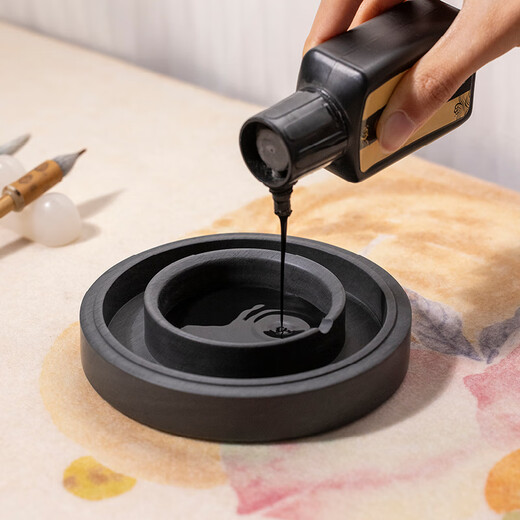 Huying 5-Zoll-Hot-Pot-Tintenstein, klassisches Modell mit Abdeckung für Kalligraphie, spezielle Doppelkreis-Tintenpatrone aus natürlichem Rohstein, feuchtigkeitsspendende und verdunstungshemmende Schleiftinte, Stiftwaschmittel für Anfänger, vier Schätze der Studie