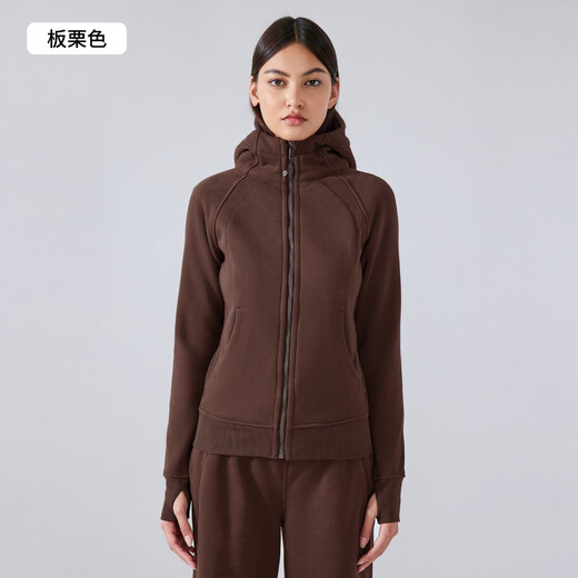 LULULMCCTN Autumn and Winter New Thick Warm Hooded Sports Jacket Women's Casual Outerwear Pilates Training Fitness Yoga Wear Chestnut L