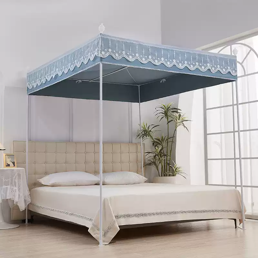 Fantasy blackout bed curtain for home bedroom three-door floor-standing mosquito net, palace princess style blackout bed curtain, windproof, warm and mosquito-proof, Qingwulan single dustproof top - no bracket, width 1.5*length 2.0*height 2.0