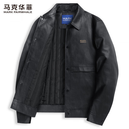Mark Huafei Lapel Padded Leather Jacket Men's 2025 Autumn and Winter New Trendy Windproof American Texture PU Jacket 1512 Black 001 L 175