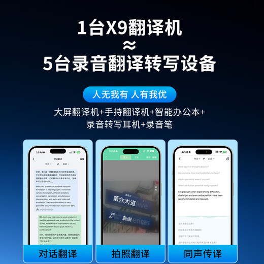 Tianwaike AI translator, no secondary charges, Deepseek large model simultaneous interpretation, voice video call translation, cross-APP translation, foreign trade, cross-border e-commerce essential translation artifact, X9 Smart Black, no secondary charges