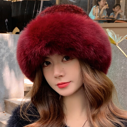 Princess Mink Mink Fur Hat Women's Autumn and Winter Mink Fur Fox Fur Fisherman Hat Mink Fur Straw Hat Winter Fashion Warm Basin Hat Black Princess Hat