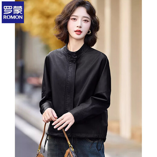 Romon Maillard Veste en cuir femme 2025 nouveau printemps et automne court ample décontracté rétro veste de moto en cuir PU haut marron S Recommandation 80-100Jin Jin est égal à 0,5 kg