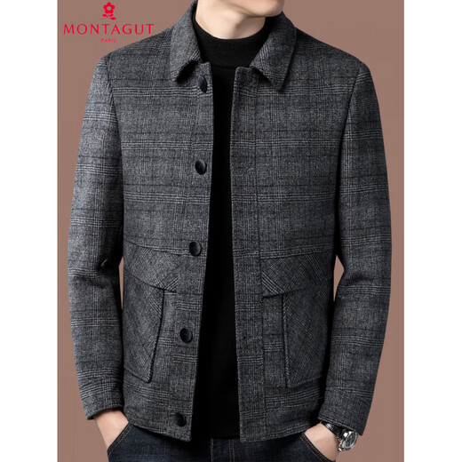 MONTAGUT French Montagut double-sided cashmere woolen jacket men's young and middle-aged winter wool jacket short casual jacket Gray S 165/84A