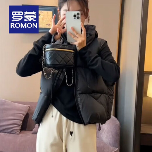 ROMON down cotton vest women's European goods 2025 autumn and winter new Korean version loose waistcoat high-end style vest vest black regular M recommended 85-105Jin Jin equals 0.5 kg