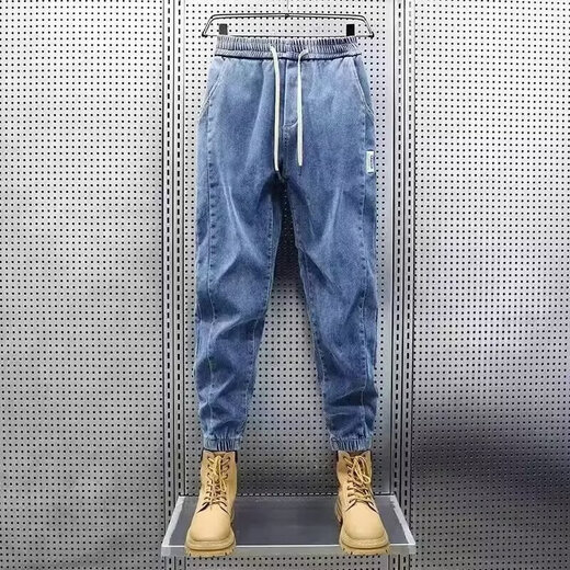 Stretch elastic waist jeans for work wear for men in autumn and winter American harem leg casual pants wear-resistant work pants blue gray + gray 2 pieces 3XL recommended 150-165 Jin Jin equals 0.5 kg