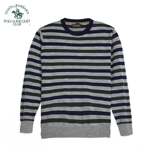 St. Paul men's sweater autumn and winter business casual round neck pullover striped sweater fit pure wool sweater flower gray Y5 48/M/165