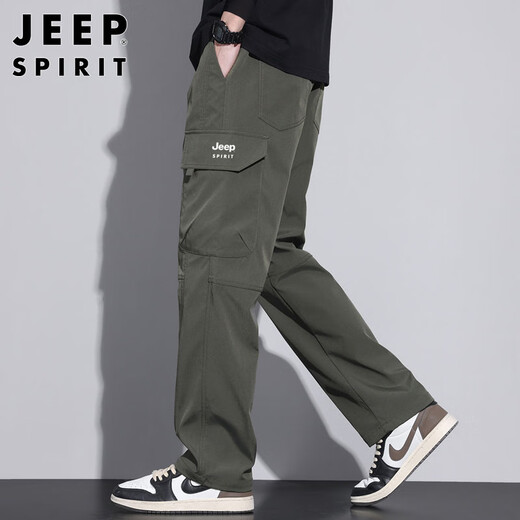 JEEP SPIRIT Jeep Overalls Men's Pants Men's Autumn and Winter Casual Pants Men's Multi-Pocket Men's Pants Military Green XL