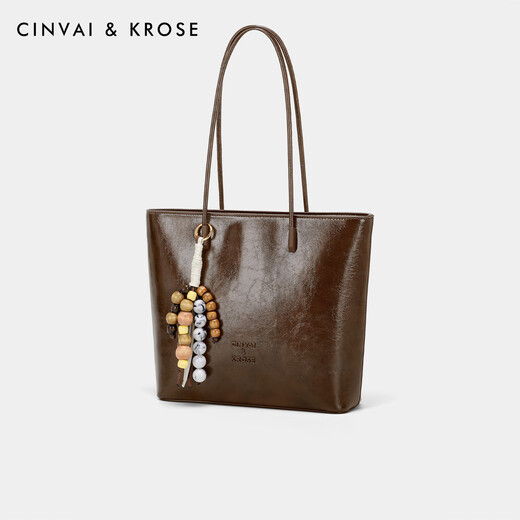 CinvaiKrose large-capacity bag women's bag 2025 new college student tote bag commuting shoulder bag birthday gift for girlfriend Brown Brown [Give away ornament] Send girlfriend wife's heart