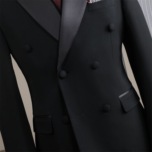 Vbanlya Italian brand 2025 double row suit men's suit groom wedding dress groomsmen suit suit male host black (suit + trousers) 2XL 9011 black 54_(135-145Jin Jin equals 0.5 kg)