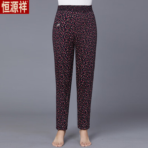 Hengyuanxiang middle-aged and elderly women's trousers, winter clothing, elderly grandma's warm cotton trousers, high-waisted velvet thickened mother's flower pants for outer wear in winter, new colors four, three-layer velvet thickened cotton trousers 4XL recommended 140-160Jin Jin equals 0.5 kg