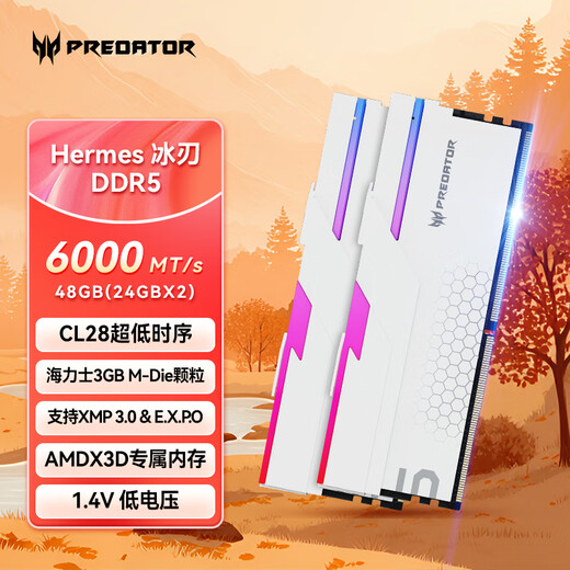 Acer PREDATOR 48G (24G 2) Set DDR5 6000 Frequency Desktop Memory Bar Hermes Ice Blade Series RGB Light Bar (C28) White AI Computer Accessories
