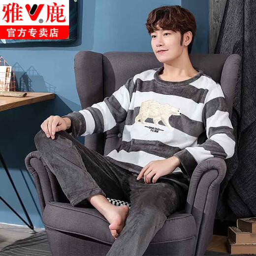 Yalu Pyjamas Herren 2025 Herbst und Winter plus Samt verdickte Koralle Velvet Teenager Flanell Wearable Anzug 3887# Black L