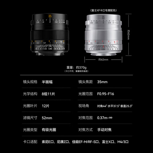 Xingyao Optical Brightin Star Xingyao 35mm F0.95 portrait large aperture Night God portrait half-frame lens Xingyao 35f0.95 suitable for Fuji X-mount silver