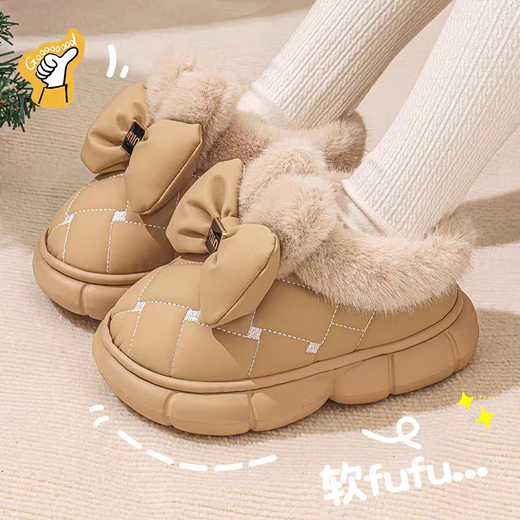 Children's outer wear cotton slippers for girls in autumn and winter warm plush bag with two cotton shoes for girls thick-soled snow boots for women waterproof khaki thick warm plush size 32-33 suitable for feet 20cm long