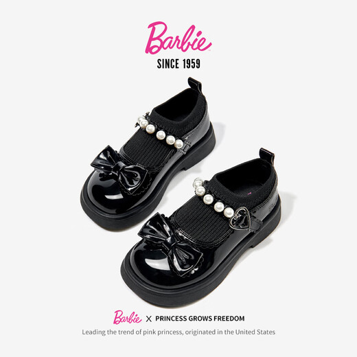 Barbie Girls Campus Black Leather Shoes Spring and Autumn Girls Soft Sole Small Leather Shoes Little Girls Princess Shoes DA6917 Black 31