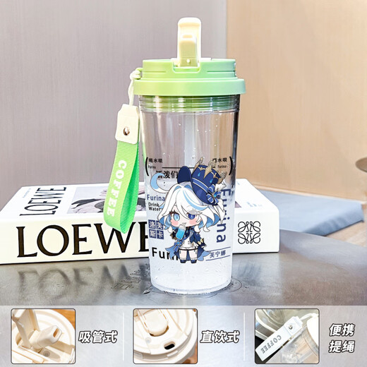 Jiuyao Nasida figure Genshin Impact Cartoon Large Capacity Sports for Students, Men and Women Plastic Anti-fall Straw Water Cup BXAO15941 Dada Three Drink Design [500ML Blue]-Painted Print