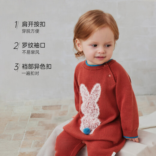 Babylove clearance baby jumpsuit pure cotton knitted harem autumn and winter baby plush rabbit western style woolen outing clothing