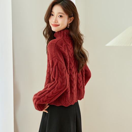 Shexi (Srcr) 550g thickened cashmere short lazy woolen sweater for women in autumn and winter turtleneck cable knit sweater
