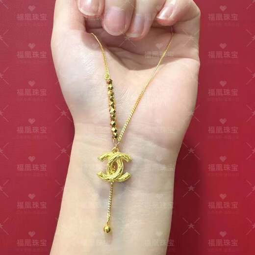 Fuhuang Jewelry 9999 gold Xiaoxiangfeng Bundi bead set chain gold store same style gold-covered silver fashion clavicle chain for Valentine's Day to girlfriend, gold-covered 1.2 grams-Xiaoxiangfeng set chain