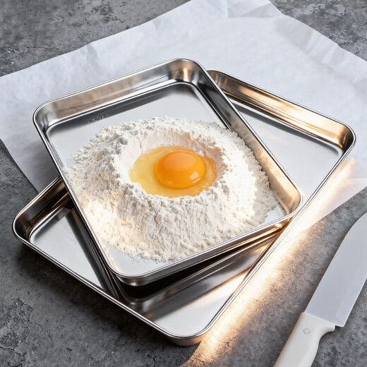 Stainless steel rectangular tray flat bottom rice roll square plate food grade commercial household barbecue plate disinfection and dressing changing plate pure 304 stainless steel 40*30*2.5cm