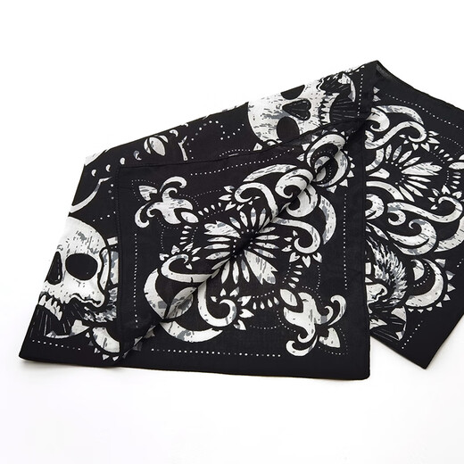 Shiganu's new product skull print retro square scarf men's headscarf hiphop motorcycle riding facial scarf scarf scalp black