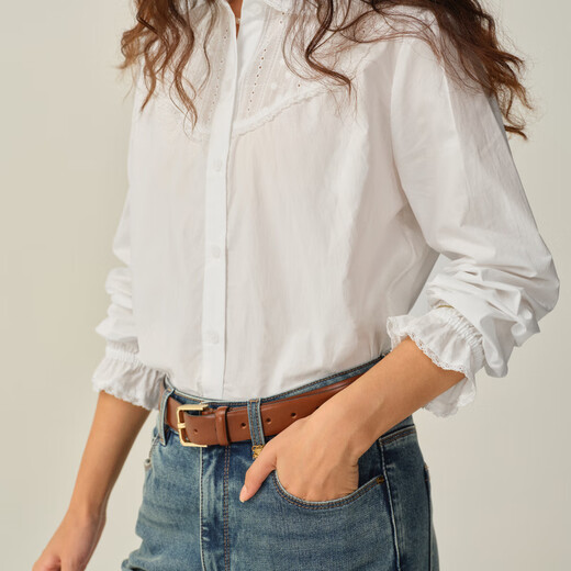 ELAND shirt women's gentle style lapel long-sleeved top 2025 autumn new style ivory/white (39) Ivory M /165