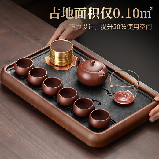Tea tray, household high-end imitation black gold stone tea tray, office small tea set, drain tray, dry tea tray 1-Ebony Color-Carp Yuelang Tea Tray (Small) 39.5*26*5.5