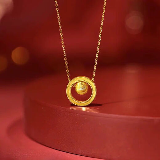 Genuine Fengxiang 18K Huang Gold Cat's Eye Transfer Bead Necklace London Gold 18K Clavicle Chain as a Valentine's Day Gift for Wife Cat's Eye Transfer Bead Necklace
