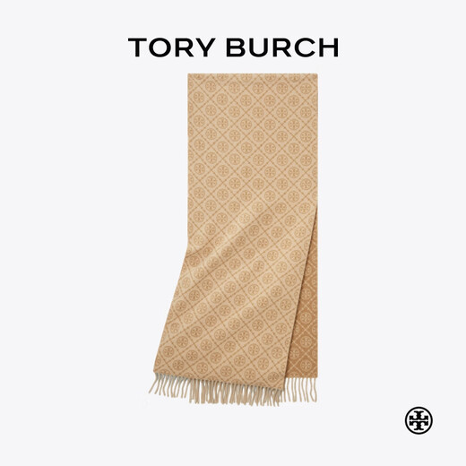 Tory Burch New Year's gift T MONOGRAM sheep wool jacquard scarf TB 164571 camel 250 OS