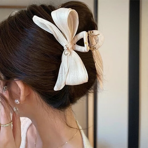 Bow-tie back head hair clip for women Shark clip 2025 high-end temperament grab clip with small hair volume black