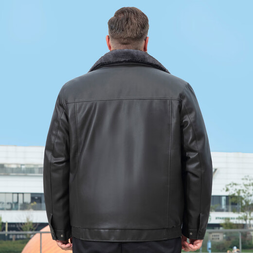 Jiujiu Wang Jiu Mu Wang Removable Liner Leather Jacket Men's 2025 Autumn and Winter Fatty Plush Loose Casual Motorcycle Style Jacket Military Color 2XL (155-165Jin Jin equals 0.5 kg)