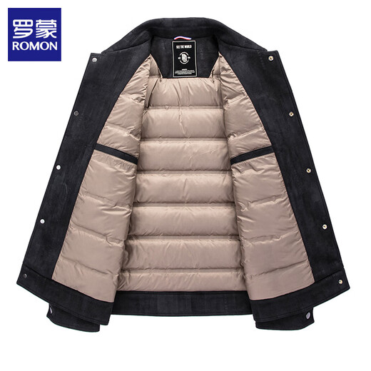 Мужской кожаный пуховик ROMON, новинка зимы 2025, утепленная холодная куртка, повседневный красивый мужской топ, черный, L (170) (рекомендуемый вес 100–115 Jin Jin равен 0,5 кг)
