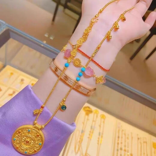 Shantou Lin Village Wei Xue Laopu Eight Treasures Compass Ancient Imitation Sand Gold Pendant Necklace Gold Transfer Beads Enamel Clavicle Chain Gold Weight 52 Grams