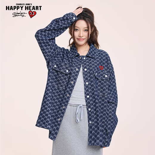 Charles Heart and Wang Churan's same style American retro all-over jacquard denim jacket men's hip-hop high street couple jacket L