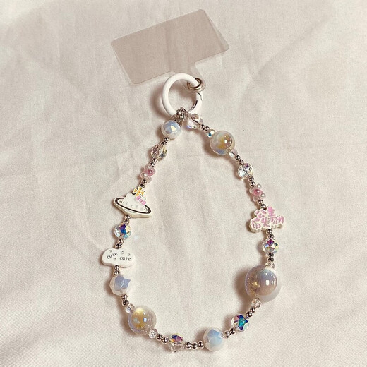 National trend New Year princess please get rich mobile phone chain mobile phone lanyard short chain bead anti-lost ccd camera headphone hanging chain ins wind belt gasket pink kitty cat princess please get rich bead pendant