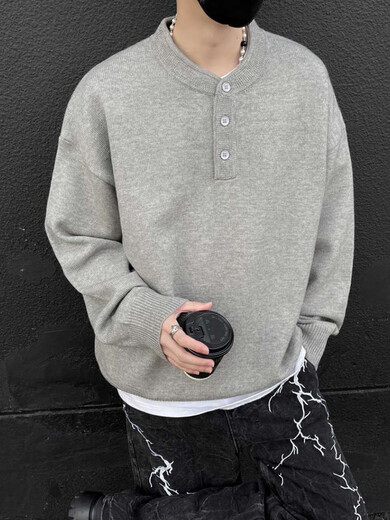 Muwei American Henry Collar Sweater Men's Autumn Premium Lazy Style Bottoming Sweater Cleanfit Inner Top Light Gray XL Recommended 130-150 Jin Jin equals 0.5 kg