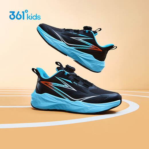 361°雨屏儿童跑鞋25冬男女中大童防泼水止滑缓震旋钮运动鞋 黑34