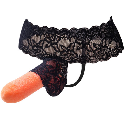 Yeya sexy men's thong, tempting transparent lace wide-brimmed waist, comfortable and open opening JJ set U convex T underwear, black L, recommended 90-135Jin Jin equals 0.5kg, hip circumference within 95