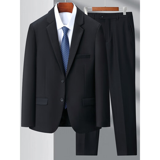 Lilan wool suit suit for men, professional formal work suit, banquet wedding dress, plus size men, black without slit 2XL 185/100