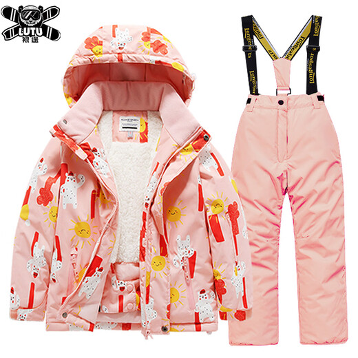 Zailu children's ski clothing for men and women, large, medium and small children's waterproof and warm overalls 2024 new Northeast equipment, tender pink + black M M10 size recommended height 126-136C